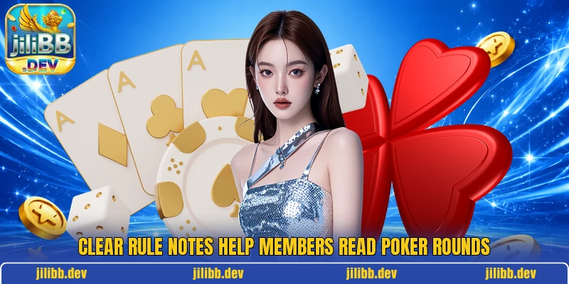 Clear rule notes help members read poker rounds Clear rule notes help members read poker rounds